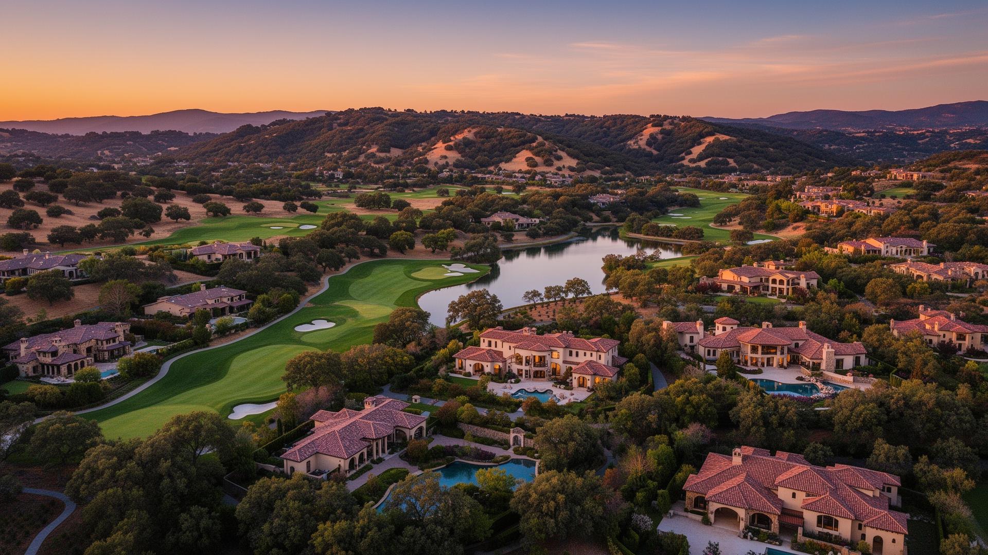 Aerial view of luxury homes and golf course in Lincoln, California